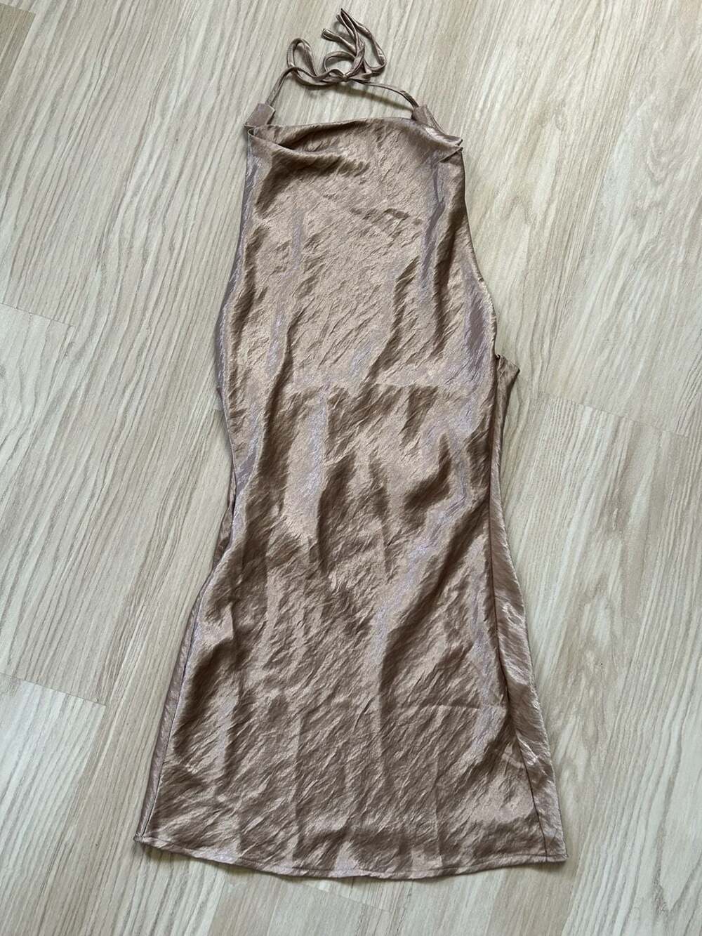 Missguided Metallic Satin Open Back Halter Mini Dress